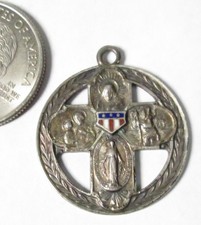 Vintage US Soldier’s Sterling 4-Way Cross Medal “I Am A Catholic, Call A Priest” picture