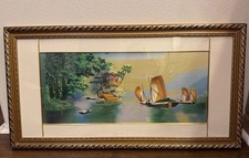 24.5 Inch Beautiful Asian Hand Embroidered River Scene Silk Art ￼ picture