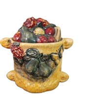Vth Ceramic Fruit Basket Cookie Jar Basket Weave Mexico Grandma Decor Cottage  picture