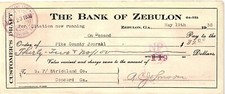 1938 ZEBULON GA BANK OF ZEBULON R.F. STRICKLAND BANK DRAFT CHECK Z6305 picture