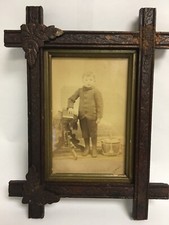 19th Century Cabinet Photograph, Boy With Drum And Book, Original Wood Frame picture