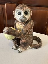 VTG Mid 20th Century Italian Majolica Monkey w/Ball Centerpiece Figure 8” READ picture