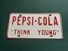 1964 Pepsi-Cola Think Young Metal Enamel License Plate Tag Rare Excellent Condi picture