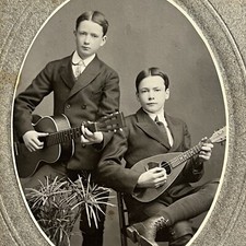 Antique Cabinet Card Photograph Boys Brothers Twins? Playing Guitar Mandolin picture