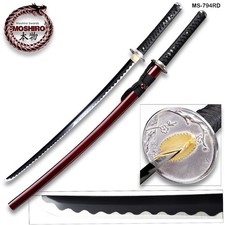 MOSHIRO Hand Forged Katana Sword 1045 High Carbon Steel Red Glossy Scabbard picture