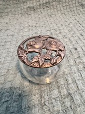 Vintage 1990s Art Nouveau Style Poupouri Jar Small Glass With Metal Lid picture