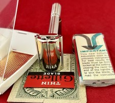 Vtg 1963 GILLETTE Slim Adjustable Razor Complete Kit, Kin 2 Fat Boy OUTSTANDING picture