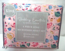 Ashley Cooper Tea Party Cup pink 4 piece Micro Fiber King sheet set NEW NWT picture