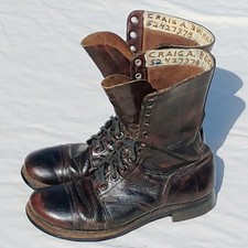 Vtg 1950s Korean War Brown Leather Paratrooper Jump Boots Size 9R With Socks picture
