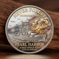 Pearl Harbor Memorial Challenge Coin Never Forget 1941 Honor Fallen Freedom picture