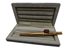 Parker Premier Rollerball Pen Gold Plated Black Laque Pinstripe Vintage France picture