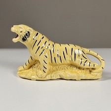 Vintage MCM Yellow Ceramic Tiger Planter Figurine 1950s TV Top Caddy Retro Gloss picture