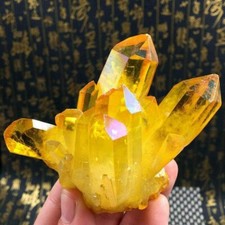 80-100g Aura Citrine Titanium Rainbow Crystal Cluster Geode Slice Home Decor picture
