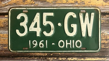1961 Ohio License Plate 345-GW picture