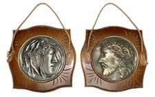 Jesus Christ Holy Virgin Mary Wall Plaques Vtg 3D Raised Relief 8.5” x 8.5” picture