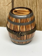 Vintage French Peint main Limoges Barrel Shape Trinket Box. picture