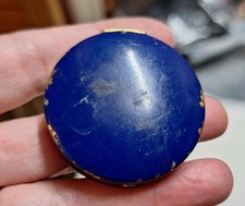 Vintage Blue Enamel Mirrored Makeup Compact Round Worn Blue Antique picture