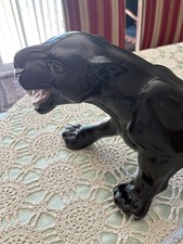 VINTAGE CERAMIC CROUCHING BLACK PANTHER FIGURINE/STATUE 23” LONG picture