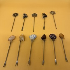 Shell, Snowflake, Reindeer Cocktail Skewers Appetizer Picks Barware VTG picture