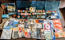 LG Vintage Sewing Notions Tools Lot Scissors Thread Buttons Needles Hooks Cases picture