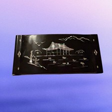 Vintage Japanese Black Lacquer Cigarette Box MISSING BRASS ASHTRAY picture