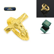 10k Yellow Gold Crucifix Cross Band Ring (15.25) CR4436 picture