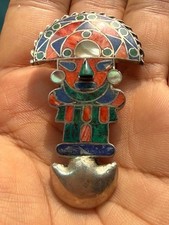 Vintage Latin American Artisan 950 Silver Tumi-Style Pendant Pin Brooch picture