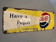 Rare 1950’s “Have A Pepsi” Embossed Bottle Cap Metal Horizontal Sign Vintage picture