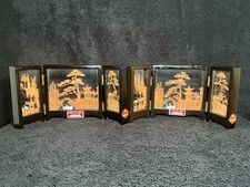 2x-VTG SAN YOU Tri-Fold Oriental Hand Carved Cork Pagoda Diorama w Cranes picture