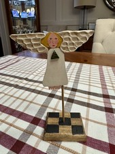Nancy Thomas Vintage Wooden Angel W/ Christmas Tree On Stand~ Signed & Dated  picture