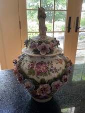 Antique 19th c. Cross Swords Porcelain Flowers Covered Urn - Marx Eugene Claus? picture