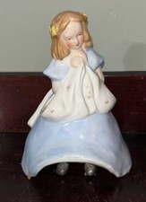 Vintage Ceramic Sweet Girl Blue Dress Planter / Vase 7” picture
