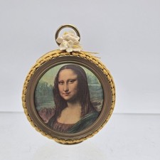 Vintage Tabletop Gold Velvet Mona Lisa Pin Cushion for Sewing w/ Ring Stand picture