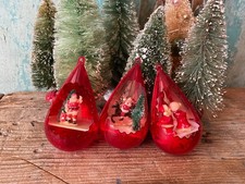 Vintage Jewel Brite Teardrop Diorama Christmas Ornaments Lot of 3 Santa Red MCM picture