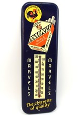 Marvels Cigarettes 1940's Glass Thermometer in Tin Advertising Sign 12