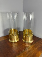 Vintage 1995 Ambrosia Brass&Glass Hurricane Candle Holders Pair - Made in India picture