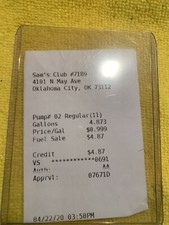 $.99 per gallon gas receipt from sams club dated 04/22/2020 picture