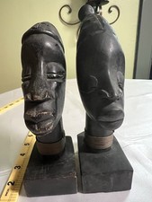 Vintage Haitian Wood Carving Bookends Set Signed R. Simeon Pair 8