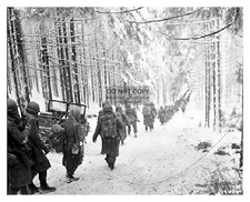US SOLDIERS AT THE BATTLE OF THE BULGE ON SNOW COVERED ROAD WW2 WWII 8X10 PHOTO picture