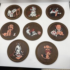 Barware vintage painted Dog Coasters wood and cork Lot of 8. Circa 1940. EC  picture