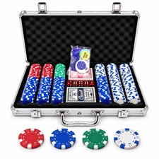 300 Piece Poker Chip Set Aluminum Case Cards Dice picture