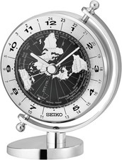 Seiko World Time Globe Desk Table Clock Silver Tone QHG106SLH QHG106S New picture