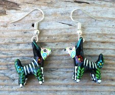 Day of the Dead Skeleton Dog Earrings Clay Handmade Hand Painted MexicoFolk Art picture