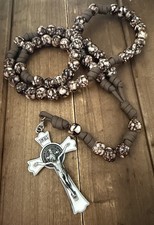 Brown Paracord Catholic Rosary, Large St Benedict Crucifix, Handmade picture