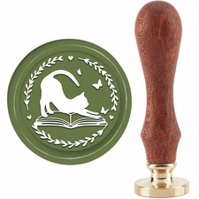 CRASPIRE Vintage Brass Stamp Head with Wooden Handle for Cat Wax Sealing, 30mm picture
