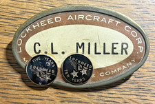 Vintage LOCKHEED AIRCRAFT Badge w/ 5 & 10 Yr. Pins - 10 Yr. is 10K w/ 2 diamond picture