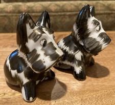 Vintage Ceramic Scottie Dog Salt and Pepper Shakers Black White Scottish Terrier picture