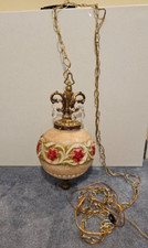 Vintage ~ EF & EF Industries 1970 ~ Swag Hanging Lamp~ Milk Glass Flower ~ Rare picture
