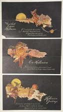 Lot 3 Antique 1920’s Halloween Die Cut Invitations JOL Black Cat Witch Hall Bros picture