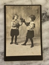1890s Cabinet Card Photo Two Young Girls Boxing Gloves Victorian Children picture